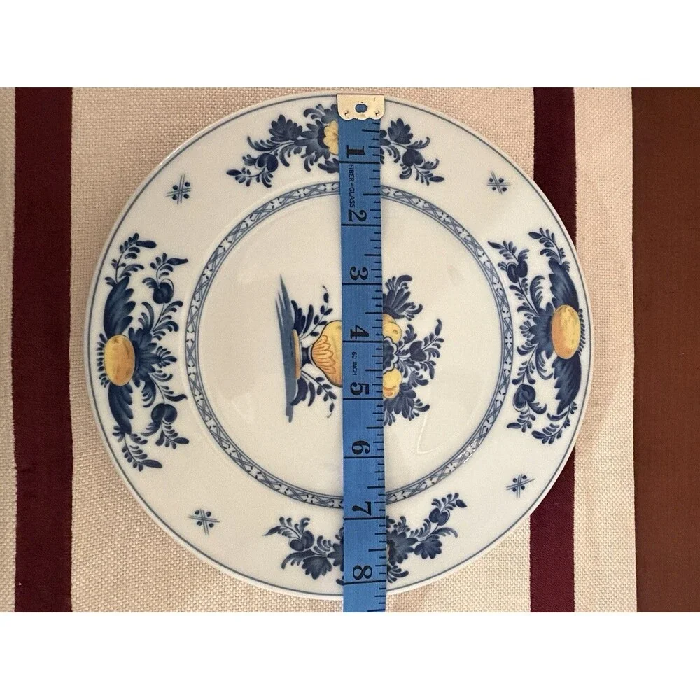 Vista Alegre Viana Porcelain Plate Blue/ Yellow Urn w/ Fruit Made in Portugal 8”
